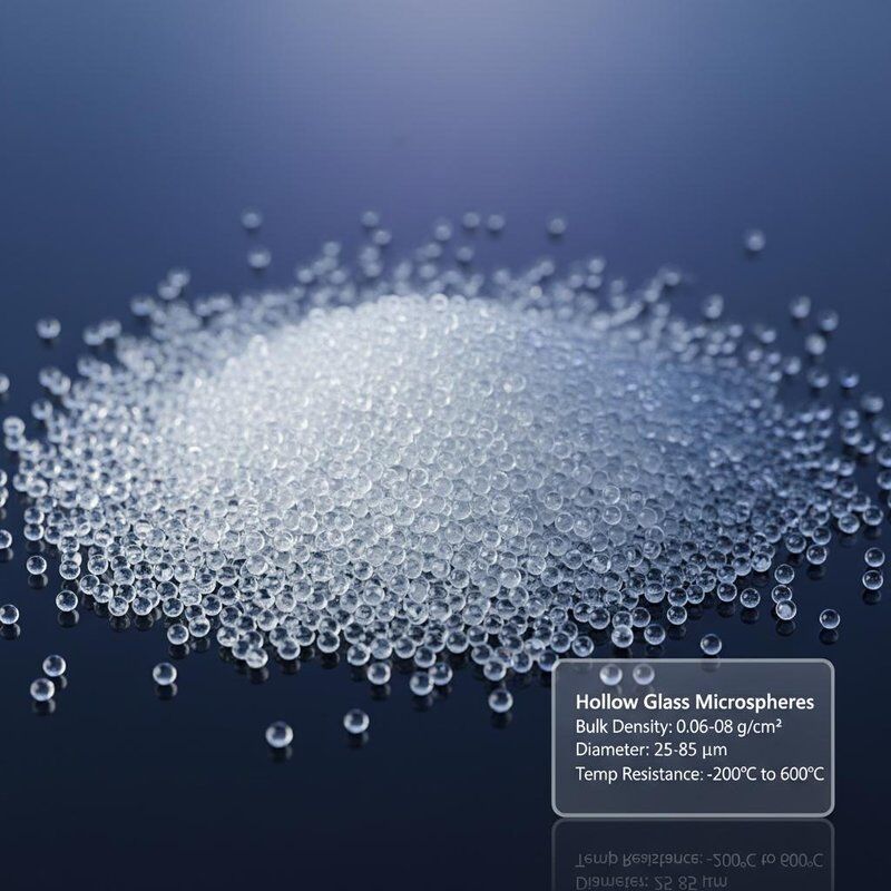 बल्क घनत्व 0.06-0.08, व्यास 25-85 माइक्रोन, और तापमान प्रतिरोध -200°C से 600°C वाले खोखले कांच के माइक्रोस्फीयर
