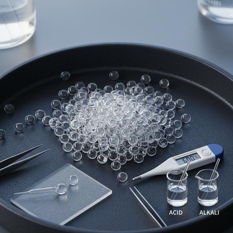 10-75 माइक्रोन व्यास वाले खोखले ग्लास बीन्स, 600 डिग्री सेल्सियस तक के तापमान प्रतिरोधी, और एसिड और क्षार के प्रति अच्छा प्रतिरोध